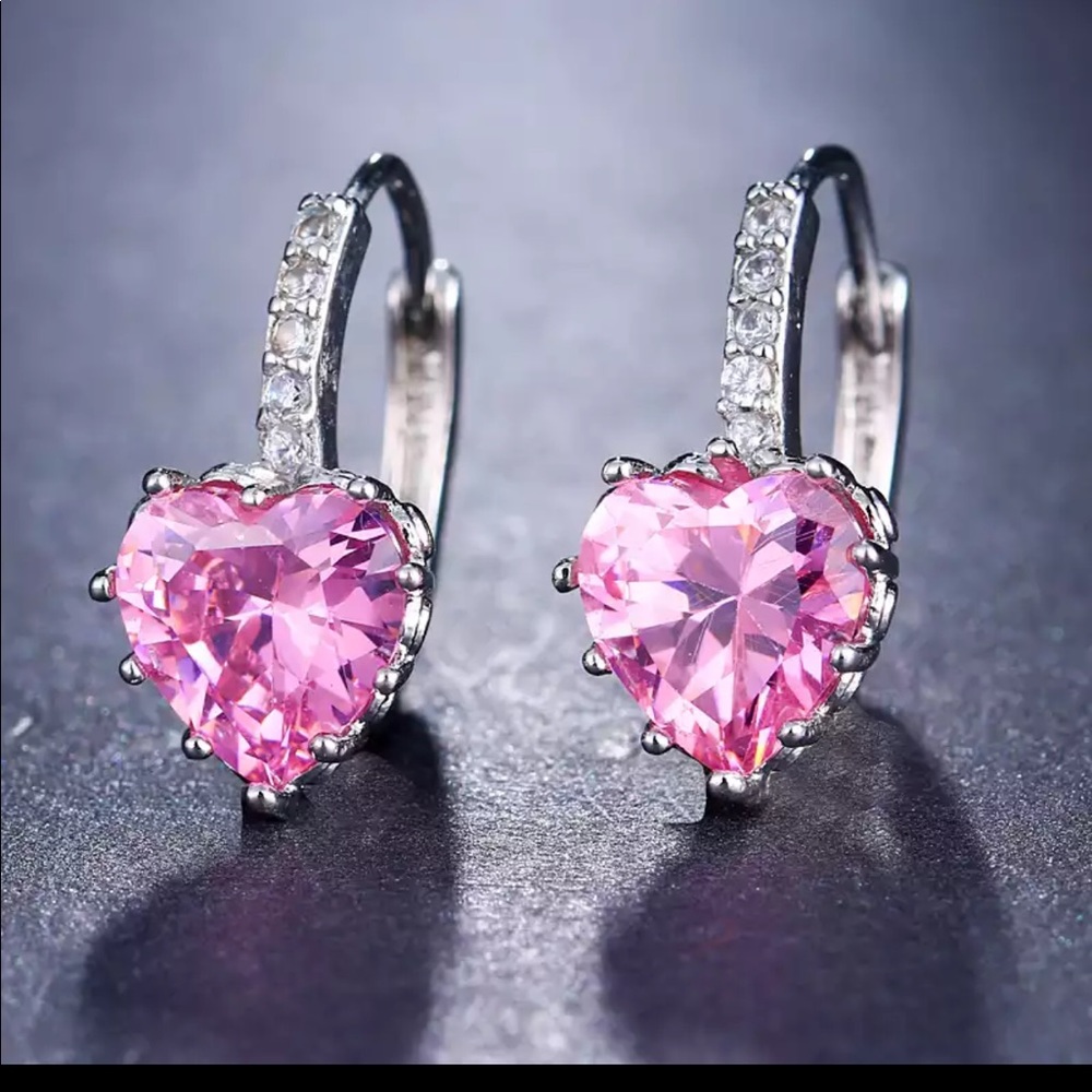 Cute Love Heart Sapphire Stud Rhinestone Earrings - Picture 2 of 4